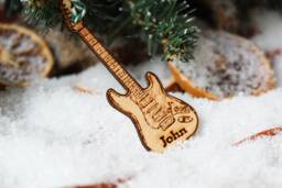 Personalised Electric Guitar Christmas Ornament Music Wood Custom Bauble Laser Engrave Rustic Wooden Name Tree Decoration Irish - thumbnail 1