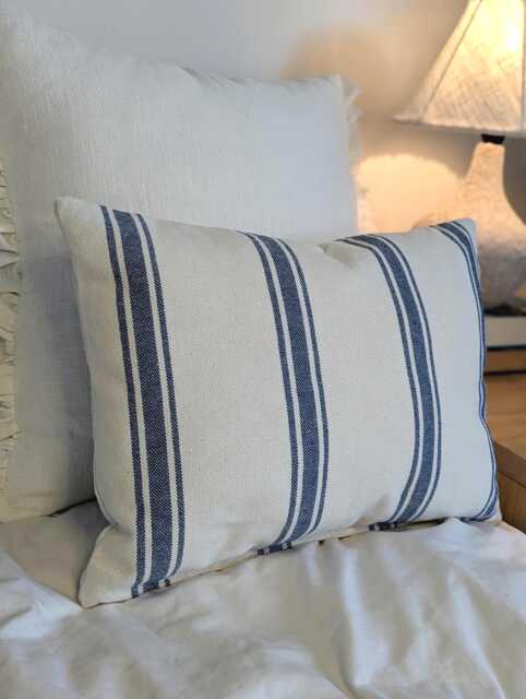 French Country Blue Striped Cushion Cover Wide Stripe Modern Cottage Handmade Pillow Nautical Style - image 1
