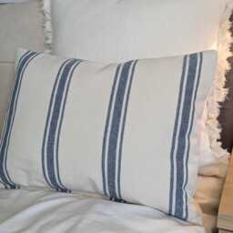 French Country Blue Striped Cushion Cover Wide Stripe Modern Cottage Handmade Pillow Nautical Style - thumbnail 3