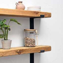 Rustic Wood Shelf With Industrial Metal Brackets Handcrafted Shelving