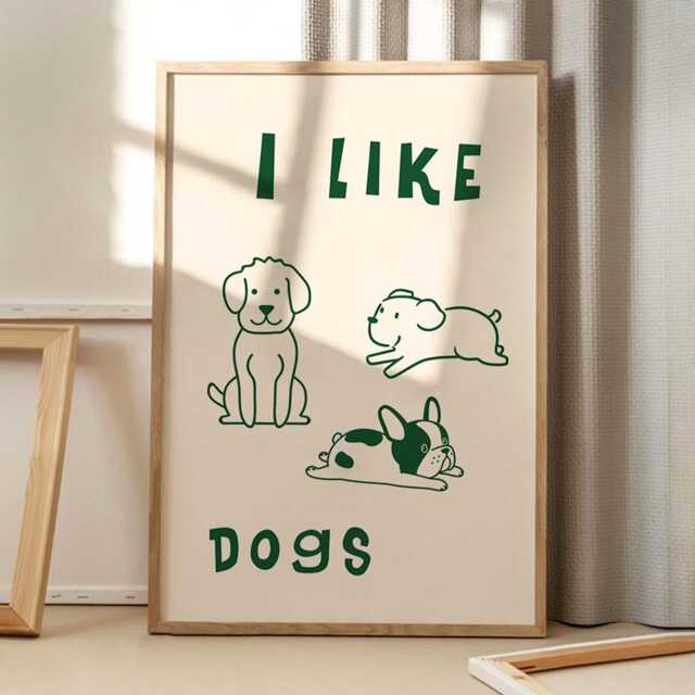 I Like Dog Cute Art Poster, Trendy Wall Art, Funny Aesthetic Decor, Retro Home Canvas Print, Printed Gift