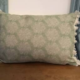 Floral Linen Cushion Cover Anoushka Green, Cream Fan Trim - thumbnail 3
