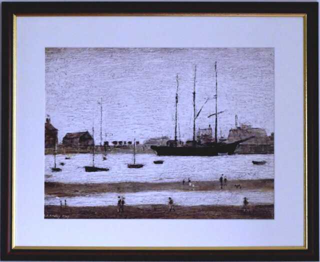 L.s. Lowry Art Print - Rhyl Harbour Walnut Finish Frame With White Mount & Textured Image - image 1