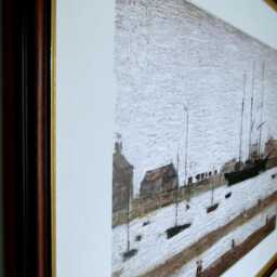 L.s. Lowry Art Print - Rhyl Harbour Walnut Finish Frame With White Mount & Textured Image - thumbnail 3