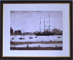 L.s. Lowry Art Print - Rhyl Harbour Walnut Finish Frame With White Mount & Textured Image