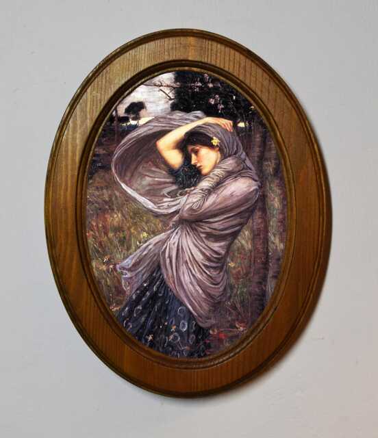 Light Oak Oval Wooden Framed Picture, John William Waterhouse, Boreas, Art Print, Wall Hanging, Antique Vintage Style - image 1