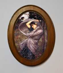 Light Oak Oval Wooden Framed Picture, John William Waterhouse, Boreas, Art Print, Wall Hanging, Antique Vintage Style - thumbnail 1