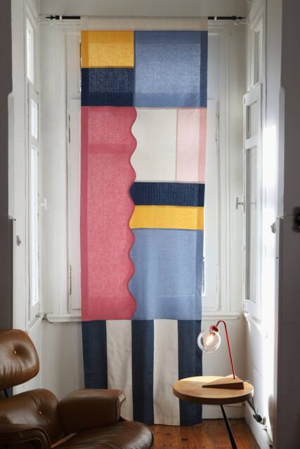Modern Japanese Linen Curtain, Multiple Colors Geometric Window Panel, Pop Art Room Divider, Korean Patchwork Design, Custom Made Curtain - image 1