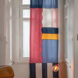 Modern Japanese Linen Curtain, Multiple Colors Geometric Window Panel, Pop Art Room Divider, Korean Patchwork Design, Custom Made Curtain - thumbnail 2