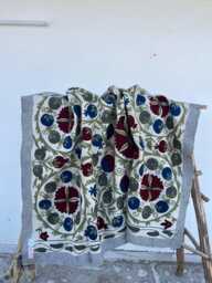 Authentic Vintage Suzani Kantha Quilt Hand Stitched Recycled Sari Cotton Bohemian Bedding Throw - thumbnail 1