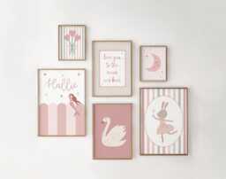 Girls Room Prints, Set Of 6, Gallery Wall Personalised Name Art, Nursery Decor, Neutral Bedroom - thumbnail 1