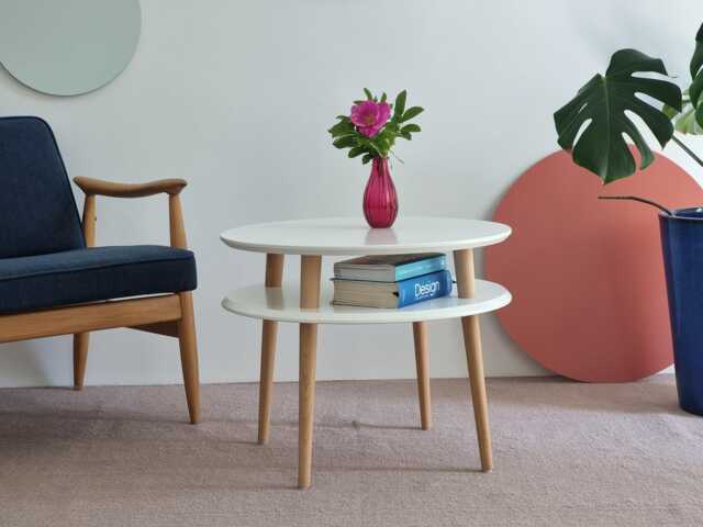 Round Coffee Table With Shelf Ufo 57cm Various Colors & Heights - image 1