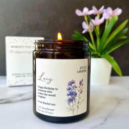 Personalised July Birthday Gift Scented Candle, Birth Flower, For Friend, Lakspur Flower - thumbnail 1