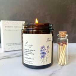 Personalised July Birthday Gift Scented Candle, Birth Flower, For Friend, Lakspur Flower - thumbnail 3