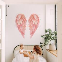 Pink Angel Wings Wall Stickers - Large Vinyl Art For Home, Bedroom, Living Room, Or Retail Spaces - thumbnail 2