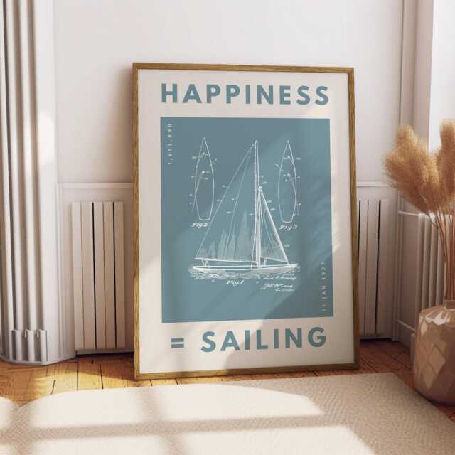 Vintage Sailboat Patent Print Nautical Typography Art - image 1