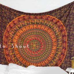 Indian Paisley Tapestry Burgundy Elephant Design Wall Hanging - thumbnail 3