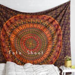Indian Paisley Tapestry Burgundy Elephant Design Wall Hanging - thumbnail 2