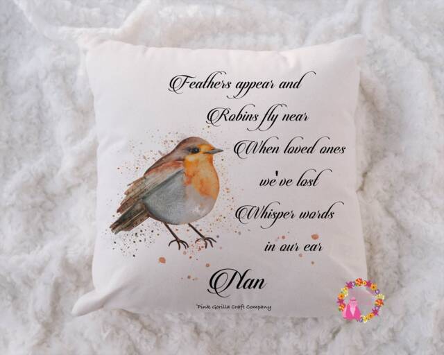 Remembrance Cushion, Robin Cushion, in Memory, Memorial, Personalised Memory Gift, Gift - image 1