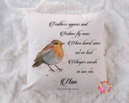 Remembrance Cushion, Robin Cushion, in Memory, Memorial, Personalised Memory Gift, Gift - thumbnail 1