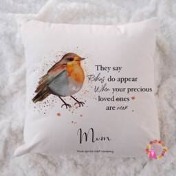 Remembrance Cushion, Robin Cushion, in Memory, Memorial, Personalised Memory Gift, Gift - thumbnail 2