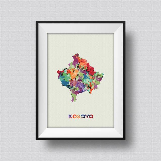 Kosovo Watercolor Map Art Print Ink Splash Poster Canvas