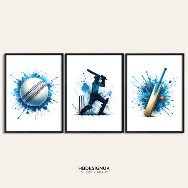 Blue Cricket Print Set - 3 Posters - Watercolour Wall Art Gift For Lover Room Artwork Boys Decor - image 1