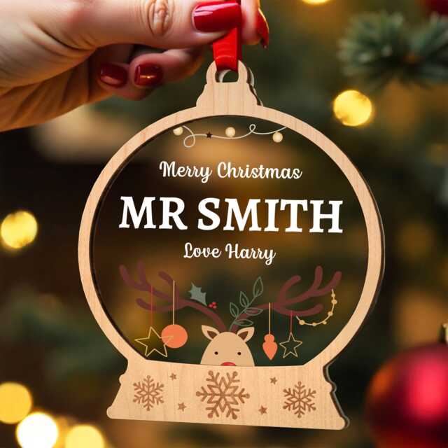 Teacher Christmas Ornament Bauble Decoration - Personalised Gift Male Xmas With Red Bag - image 1