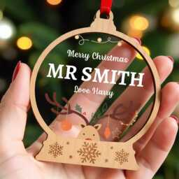 Teacher Christmas Ornament Bauble Decoration - Personalised Gift Male Xmas With Red Bag - thumbnail 2