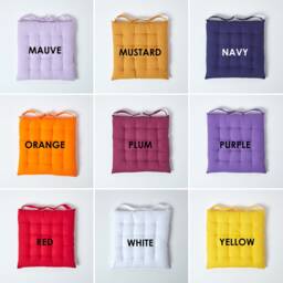 Plain Seat Pad With Button Straps 100% Cotton, Dining Room Pad, Single & Pack Of 4 - thumbnail 3
