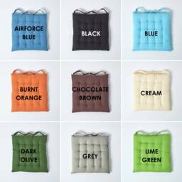 Plain Seat Pad With Button Straps 100% Cotton, Dining Room Pad, Single & Pack Of 4 - thumbnail 2