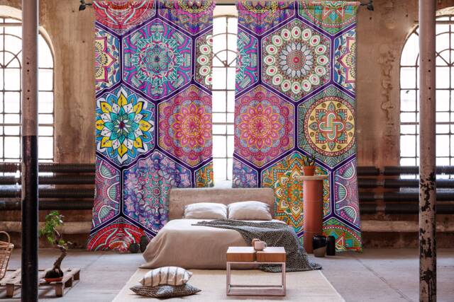 Set Of 2 Blackout Curtains, Room Divide Screen Wall Panel, Far East - image 1