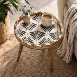 Palmera Handmade Mango Wood Side Table Scalloped Tray Top Floral Resin Accent Bedstand - thumbnail 2