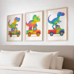 Cute Dino Truck Wall Art Set - Colourful Dinosaur Construction Vehicles A3 A4 Unframed Nursery Decor Gift For Kids Bedroom Prints - thumbnail 2