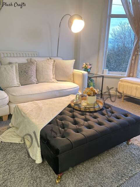 Brand New Black Plush Velvet Footstool/Coffee Table, Made To Order - image 1