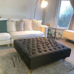 Brand New Black Plush Velvet Footstool/Coffee Table, Made To Order - thumbnail 3