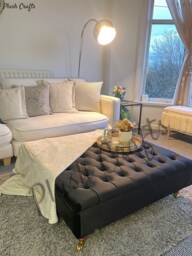 Brand New Black Plush Velvet Footstool/Coffee Table, Made To Order - thumbnail 1