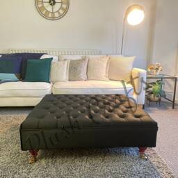Brand New Black Plush Velvet Footstool/Coffee Table, Made To Order - thumbnail 2