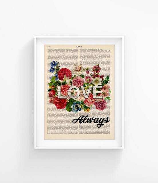 Love - Motivational Quote Print With Flowers, Positive Quote, Inspirational Art, Vintage Book Page 182 - image 1