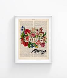 Love - Motivational Quote Print With Flowers, Positive Quote, Inspirational Art, Vintage Book Page 182 - thumbnail 1