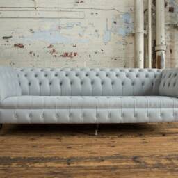 British Handmade Large 4 Seater Light Grey Velvet Fabric Chesterfield Sofa - thumbnail 2