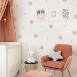 Blush Pink Daisy Wall Decal - Flower Stickers For Nursery, Playroom, Bedroom Repositionable Floral Peel & Stick Fabric Decals - thumbnail 1