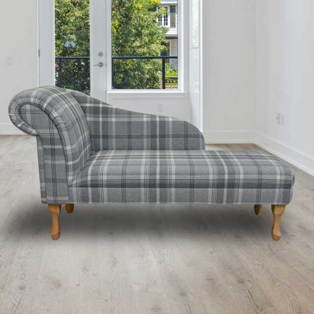 Luxe Grey Tartan Chaise Longue - Dove Plaid Wool Effect Sofa Lounger Handmade in Britain - image 1