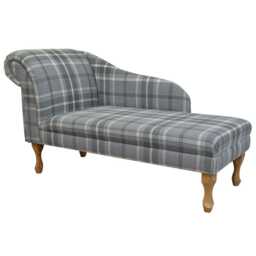 Luxe Grey Tartan Chaise Longue - Dove Plaid Wool Effect Sofa Lounger Handmade in Britain - thumbnail 2