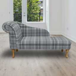 Luxe Grey Tartan Chaise Longue - Dove Plaid Wool Effect Sofa Lounger Handmade in Britain - thumbnail 1