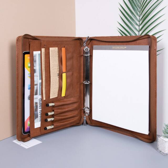 Personalized Vegan Leather Portfolio With 2/3/4Ring Binder, Zippered Document Organizer, A4 Notebook Cover For Him, Gift Men, Corporate Gift - image 1