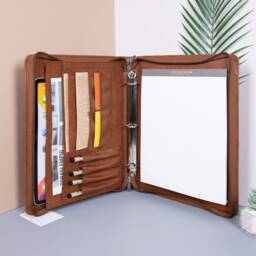 Personalized Vegan Leather Portfolio With 2/3/4Ring Binder, Zippered Document Organizer, A4 Notebook Cover For Him, Gift Men, Corporate Gift