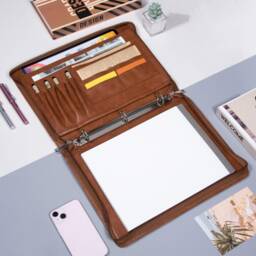 Personalized Vegan Leather Portfolio With 2/3/4Ring Binder, Zippered Document Organizer, A4 Notebook Cover For Him, Gift Men, Corporate Gift - thumbnail 2