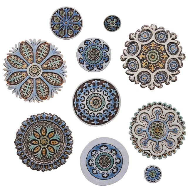 Handmade Ceramic Suzani Wall Art Boho Garden Decor, Set Of 10 - image 1