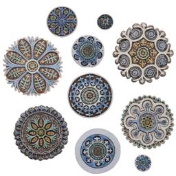 Handmade Ceramic Suzani Wall Art Boho Garden Decor, Set Of 10 - thumbnail 1